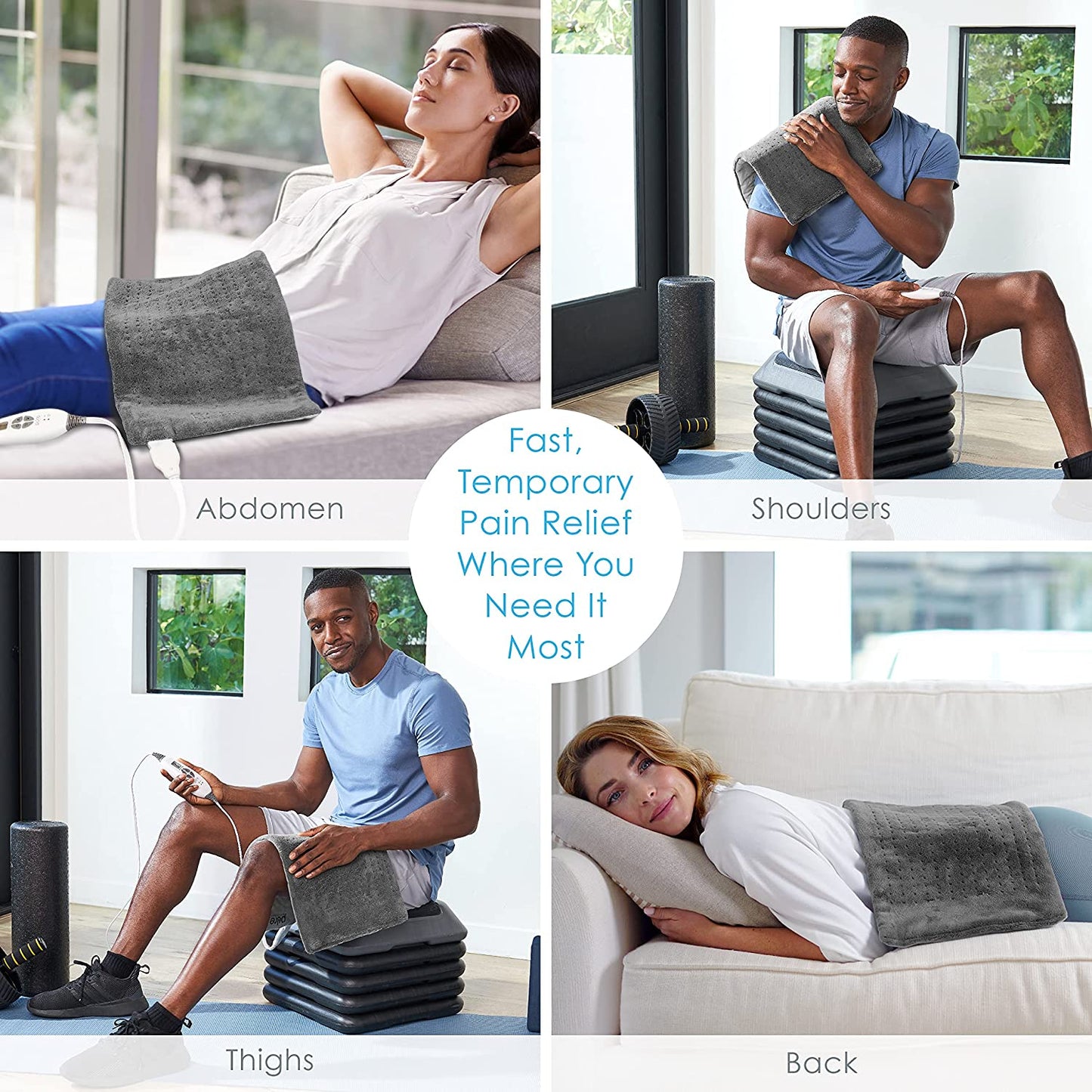 Pure Enrichment PureRelief XL (12" x 24") Electric Heating Pad for Back Pain and Cramps Ultra-Soft with 6 InstaHeat Settings & 2-Hour Auto Shut-Off
