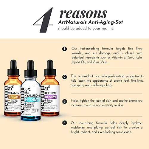 ArtNaturals Anti-Aging Set with Vitamin-C Retinol and Hyaluronic-Acid  (3 x 1 fl oz) Serum