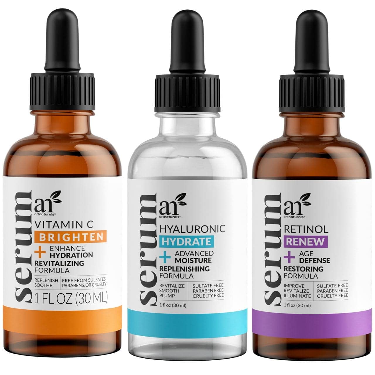 ArtNaturals Anti-Aging Set with Vitamin-C Retinol and Hyaluronic-Acid  (3 x 1 fl oz) Serum