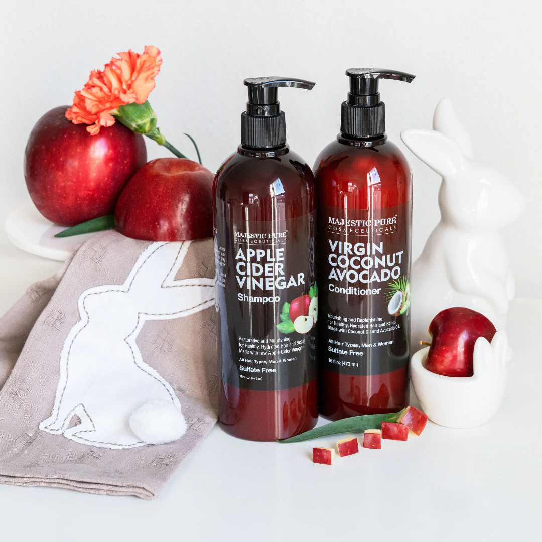 MAJESTIC PURE Apple Cider Vinegar Shampoo and Avocado Coconut Conditioner Set estores Shine & Reduces Itchy Scalp, Dandruff & Frizz Sulfate Free, for All Hair Types, Men and Women 2 x 16 fl oz