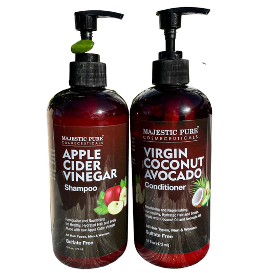MAJESTIC PURE Apple Cider Vinegar Shampoo and Avocado Coconut Conditioner Set estores Shine & Reduces Itchy Scalp, Dandruff & Frizz Sulfate Free, for All Hair Types, Men and Women 2 x 16 fl oz