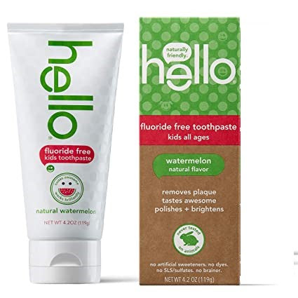 Hello Natural Kids Fluoride Free Toothpaste Vegan, Gluten Free, Removes Plaque Kids All Ages Watermelon Flavor 119 g