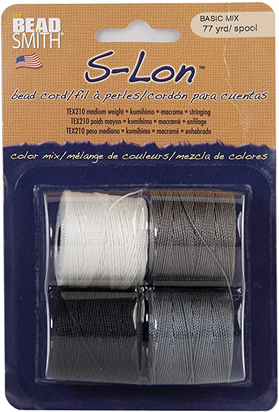 The Beadsmith S-Lon #18 Cord Multipack with 4 Spools (Basic Mix) TEX210 77  yrd/spool