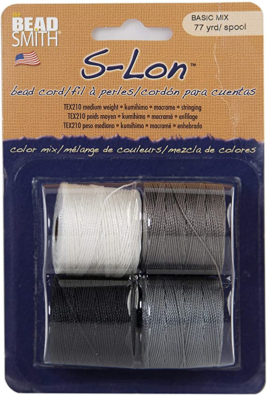 The Beadsmith S-Lon #18 Cord Multipack with 4 Spools (Basic Mix) TEX210 77  yrd/spool