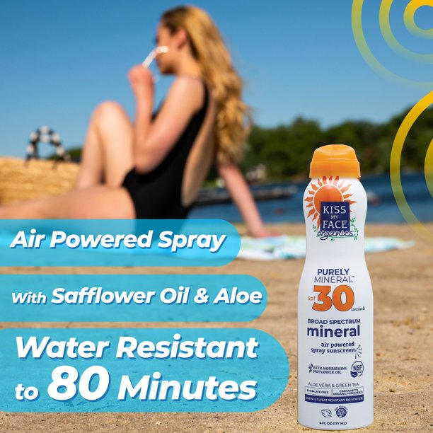 Kiss My Face Purely Mineral SPF30 broad Spectrum Mineral Aloe Vera & Green Tea 6fl.oz. 177mL
