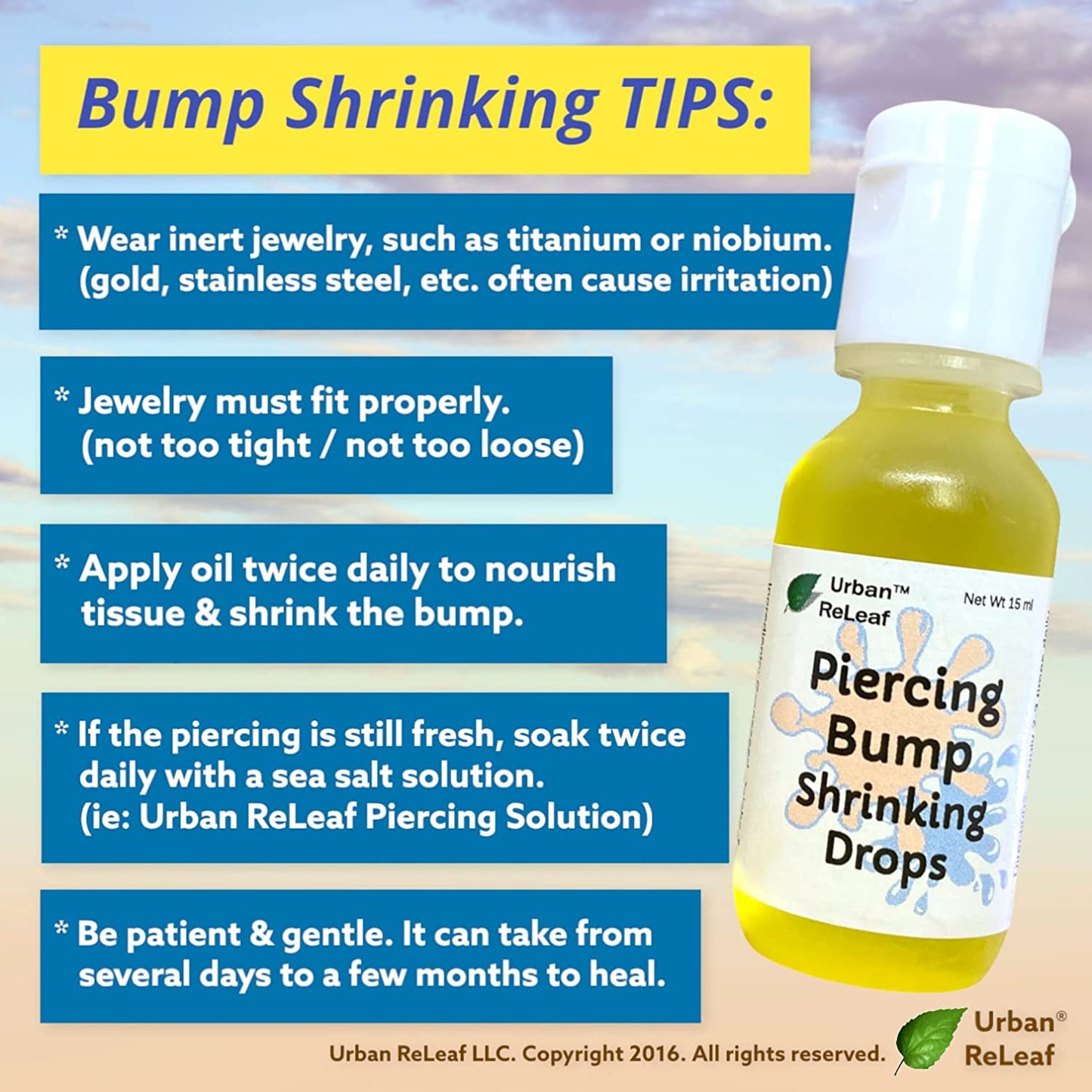 Urban ReLeaf Piercing Bump Shrinking Drops Aftercare Liquid 100% Natural with Essential Oils, 15ml