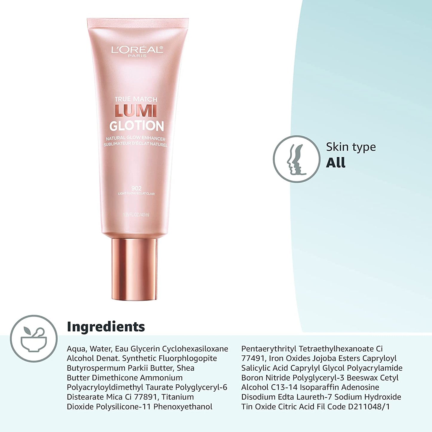 L'Oreal Paris True Match Lumi Glotion Natural Glow Enhancer 902 Light Glow 40mL, 1 Count