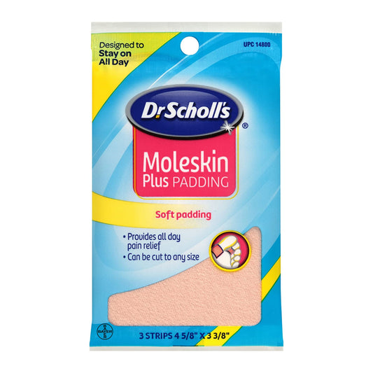 Dr. Scholl's Moleskin Padding Thin Flexible Cushioning Provide Pain Reflief 3 Strips 4 5/8" x 3 3/8"