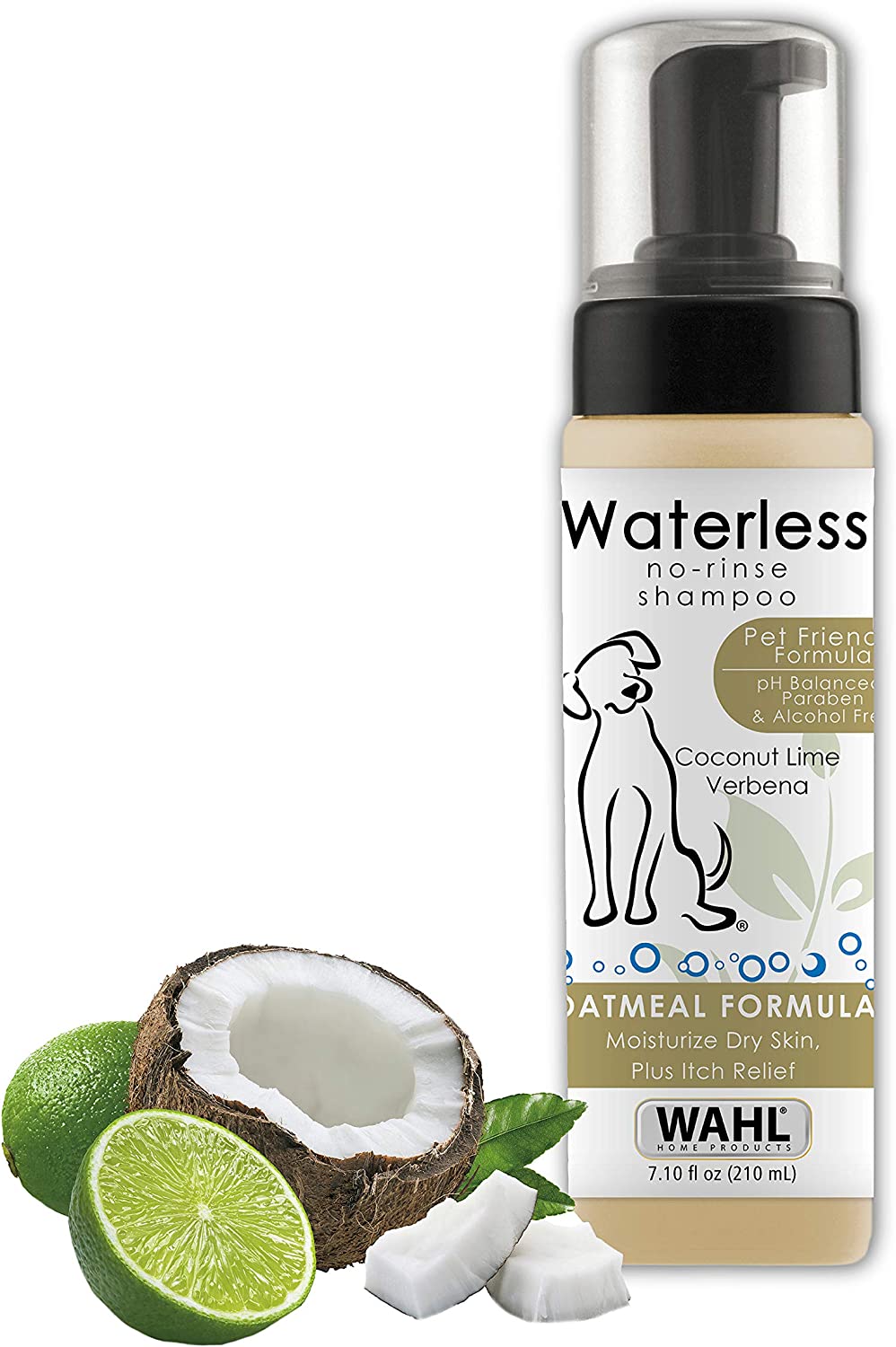 Wahl Waterless No-Rinse Shampoo in Coconut Lime Verbena with Oatmeal Formula, 7.10 fl.oz / 210 ml