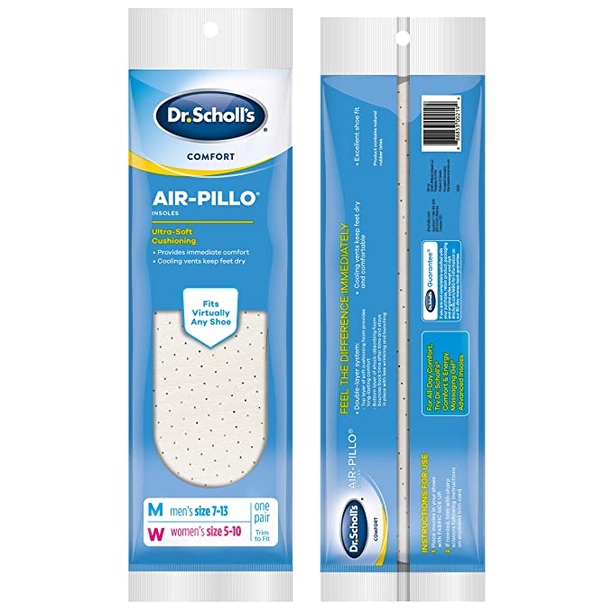 Dr. Scholl’s Comfort Air-Pillo Insoles, 1 Pair (Men’s Size: 7-13, Women’s Size: 5-10)