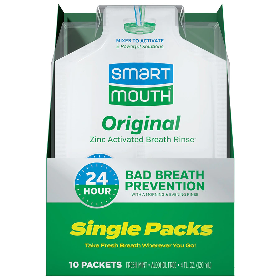 Smart Mouth The Original Activated Dual-Solution Breath Rinse Fresh Mint, Single Packs, 10 Packets