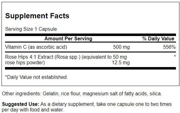 Swanson Premium Vitamin C with Rose Hips 500 mg (100 Capsules)