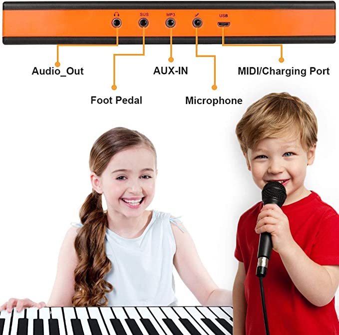 88 Keys Roll Up Piano with Pedal Upgraded Numeric Portable Piano Sticker Keyboard for Kids Beginner
