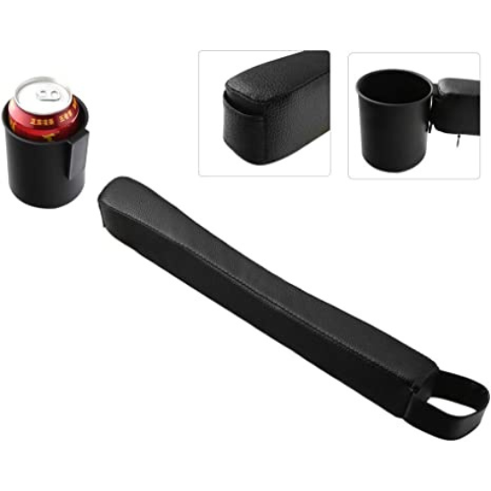 Supin 2 Pieces Car Seat Gap Filler Pad PU Leather Console Side Pocket Organizer and one Cup for Cellphone Wallet Coin Key (Black)