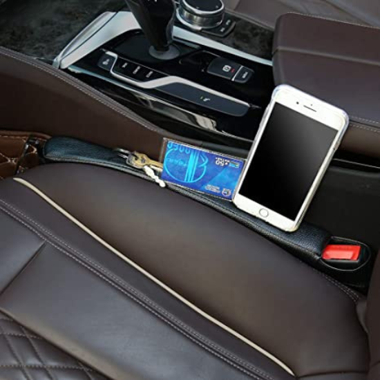 Supin 2 Pieces Car Seat Gap Filler Pad PU Leather Console Side Pocket Organizer and one Cup for Cellphone Wallet Coin Key (Black)