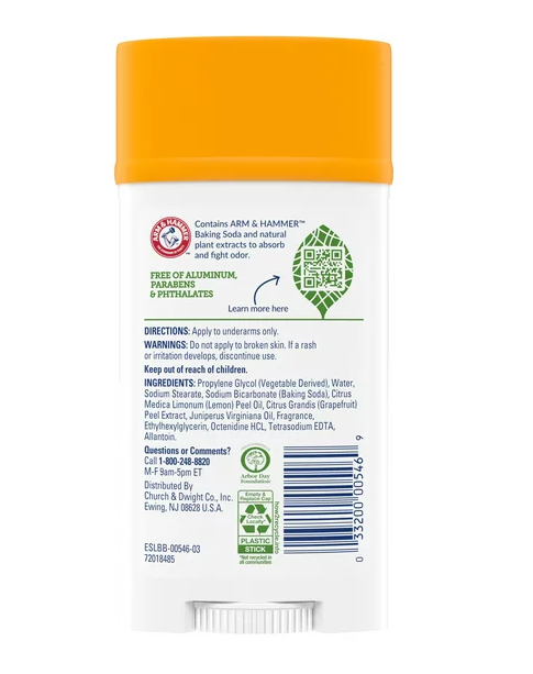 Arm & Hammer Essentials Deodorant With Natural Deodorizers Free Of Aluminum Parabens & Phthalates Juniper Berry 2.5 Oz (71g)