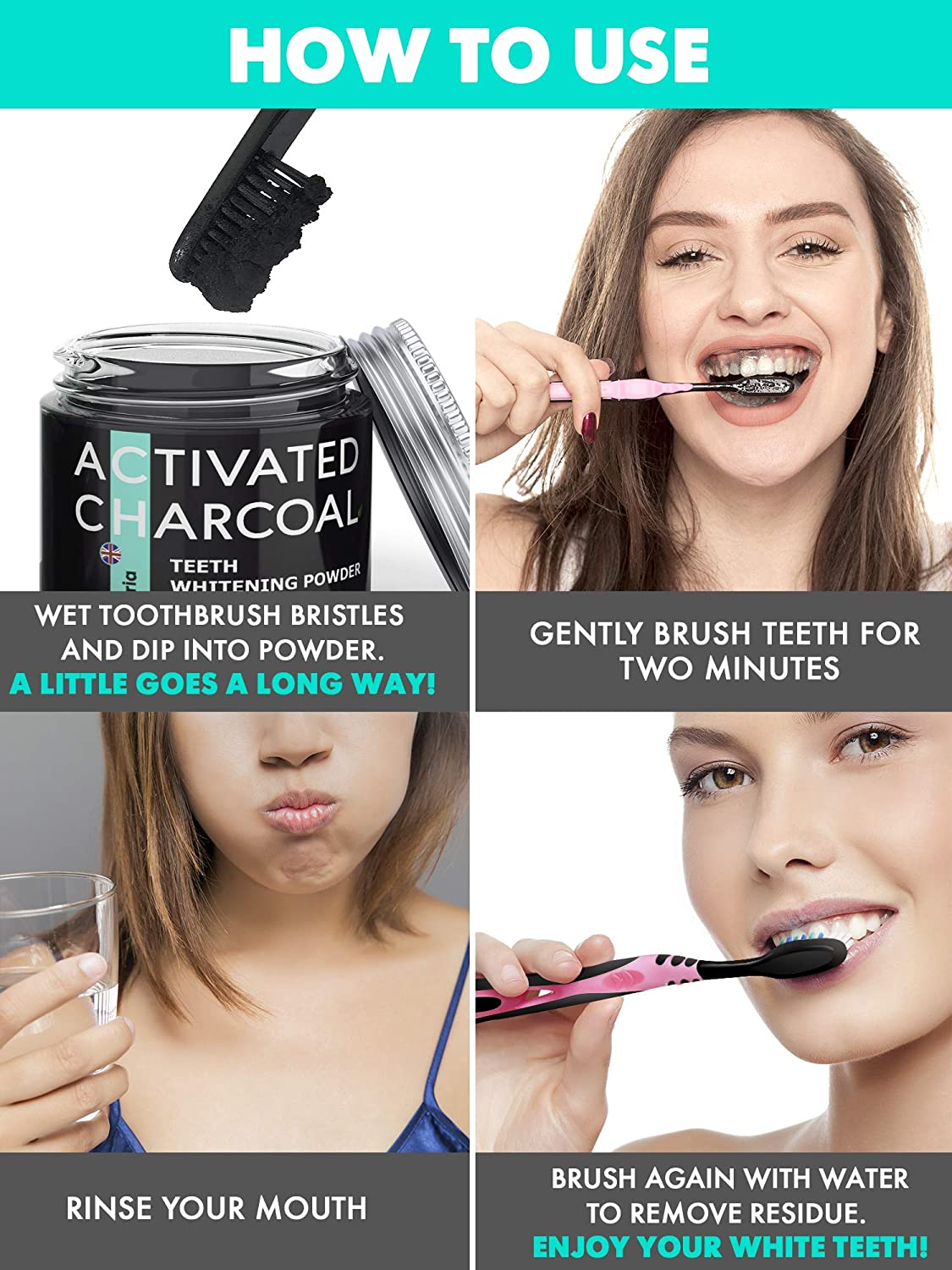 Sunatoria Activated Charcoal Teeth Whitening Powder Removes Plaque Prevents Bad Breath 2 Fl Oz (59ml)