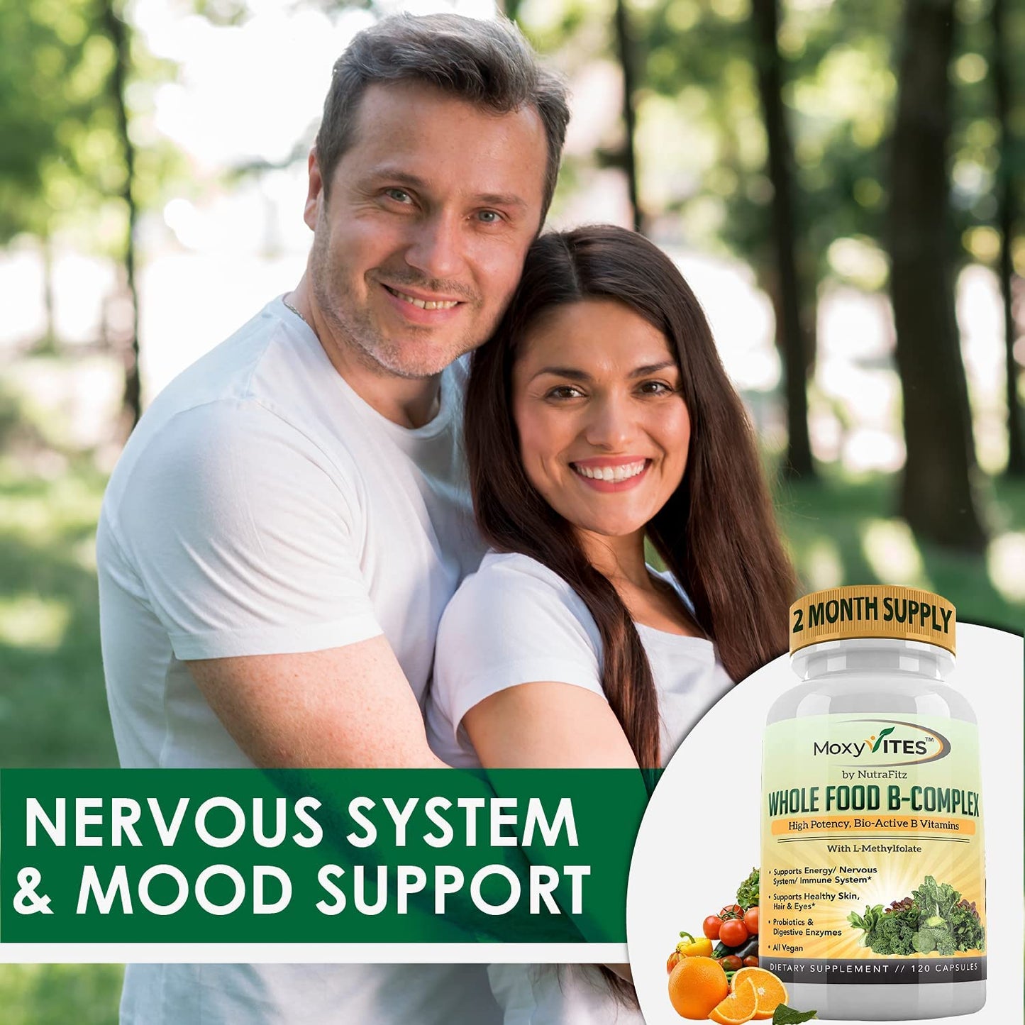 MoxyVites Naturals Whole Food B - Complex High Potency Bio - Active B Vitamins 120 Capsules