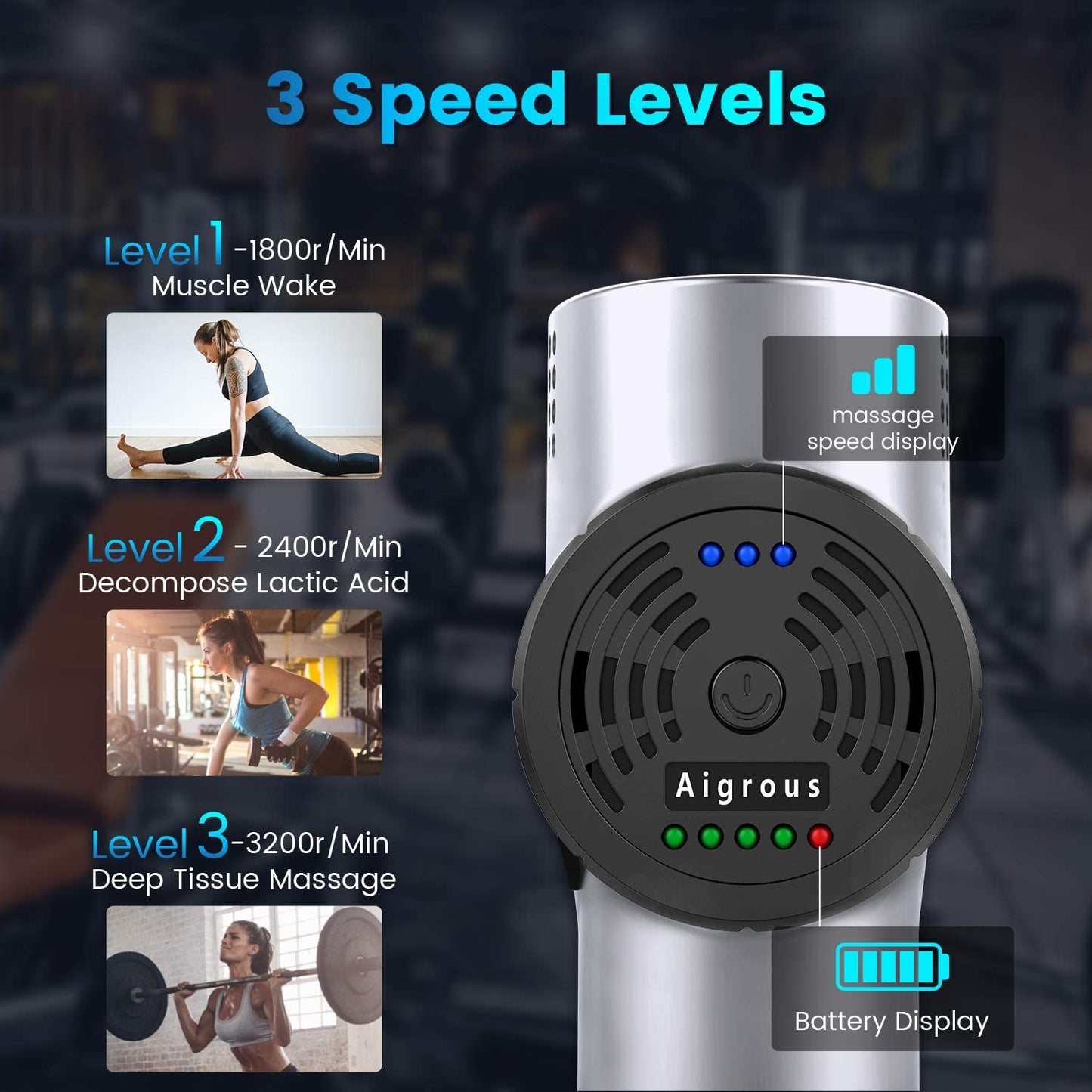 Aigrous A9 Massage Gun Deep Tissue Percussion Muscle Massager For Pain Relief Silver 1 Count