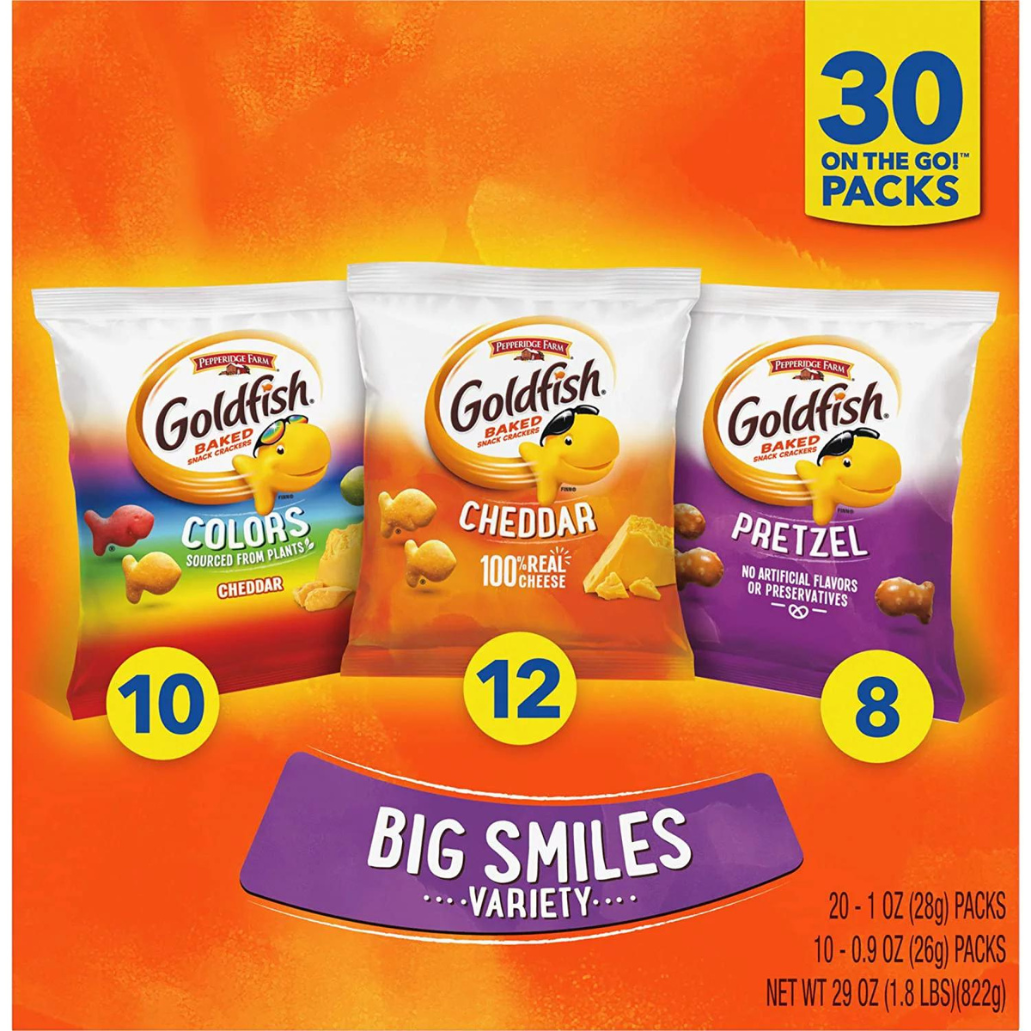 Pepperidge Farm Goldfish Classic Mix Crackers (29 oz) Variety Pack Box, 30 Count Snack Packs
