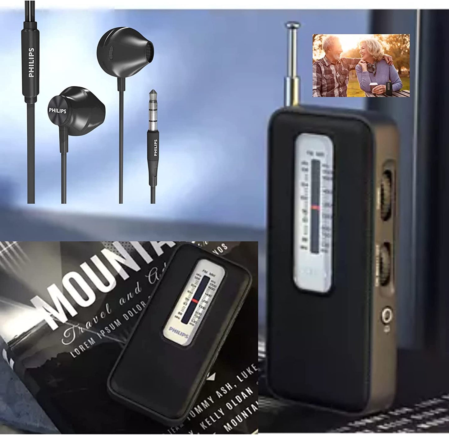 Philips AM FM Portable Pocket Radio Compact Transistor Radios Player With Philips Headphones (Black)