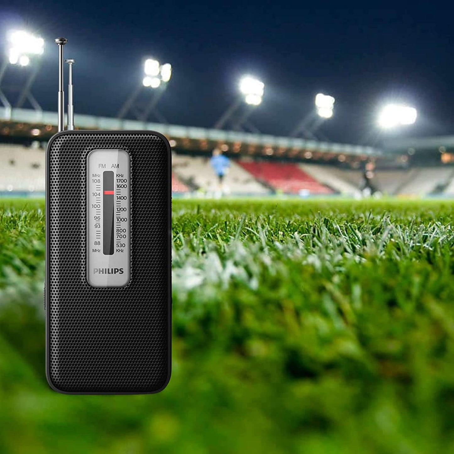 Philips AM FM Portable Pocket Radio Compact Transistor Radios Player With Philips Headphones (Black)