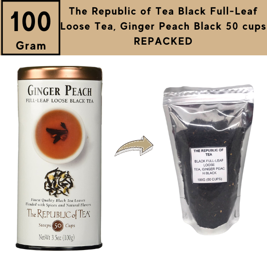 The Republic of Tea Black Full-Leaf Loose Tea, Ginger Peach Black 100 g (50 cups) PACKAGING MAY VARY