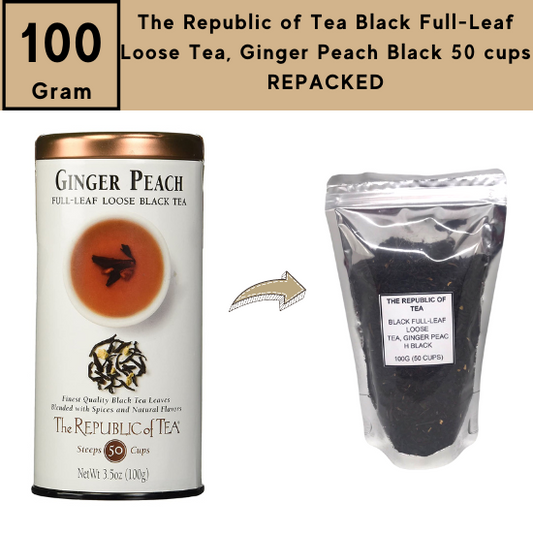 The Republic of Tea Black Full-Leaf Loose Tea, Ginger Peach Black 100 g (50 cups) PACKAGING MAY VARY
