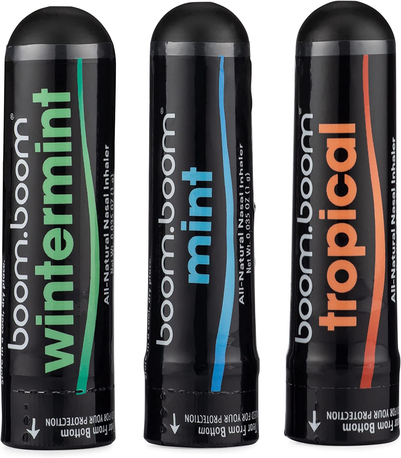 BoomBoom Aromatherapy Nasal Inhaler, 3 Pack, Variety (Mint, Wintermint, Tropical)
