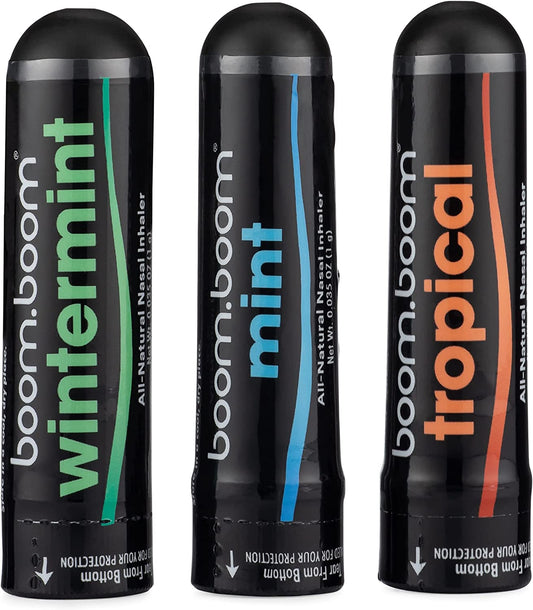 BoomBoom Aromatherapy Nasal Inhaler, 3 Pack, Variety (Mint, Wintermint, Tropical)