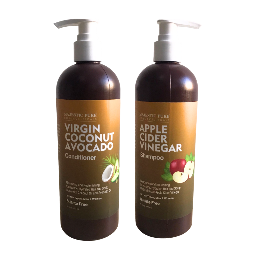 MAJESTIC PURE Apple Cider Vinegar Shampoo and Avocado Coconut Conditioner Set estores Shine & Reduces Itchy Scalp, Dandruff & Frizz Sulfate Free, for All Hair Types, Men and Women 2 x 16 fl oz