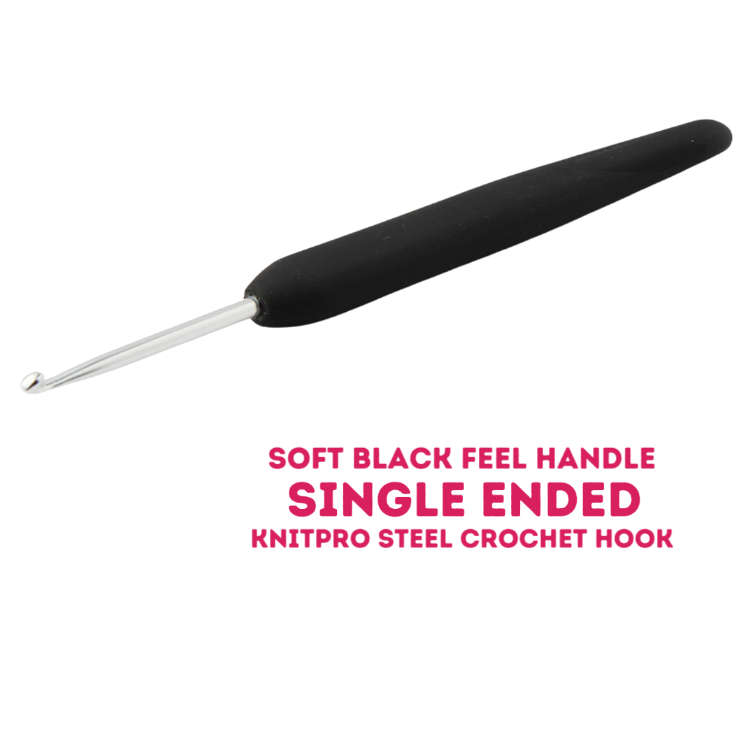 KnitPro Steel Crochet Hook with Soft Black Feel Handle - Single Ended