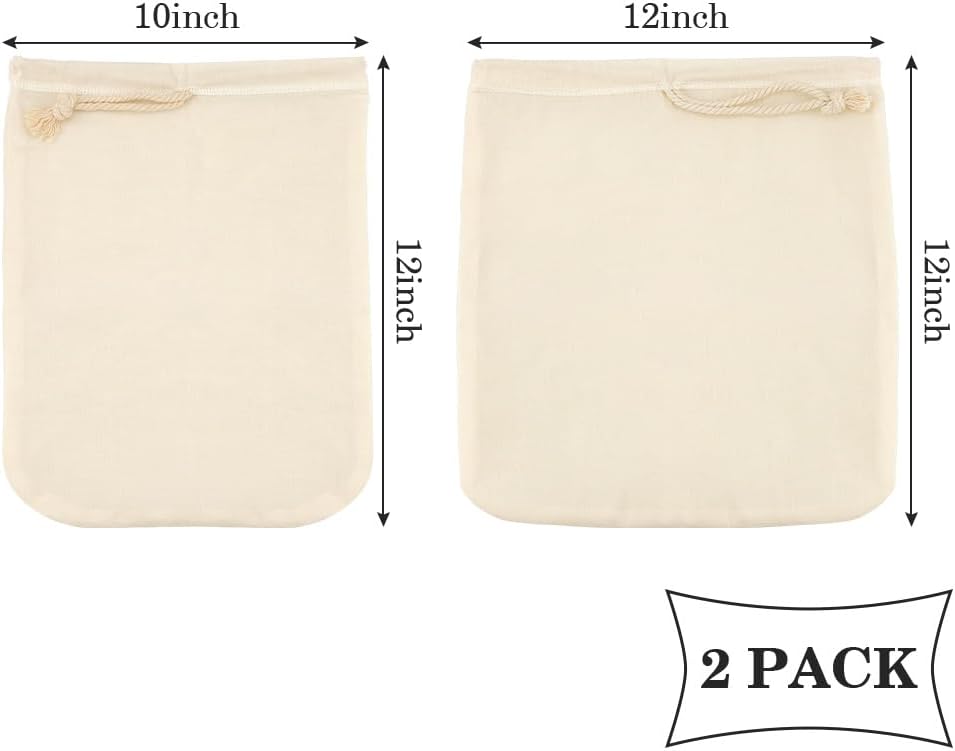 Scengclos Nut Milk Bag 100% Unbleached Cheesecloth Bag, 2 Pack 12"x12"