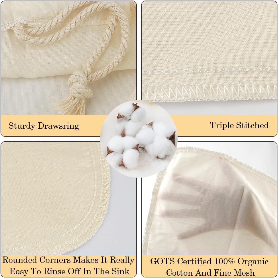 Scengclos Nut Milk Bag 100% Unbleached Cheesecloth Bag, 2 Pack 12"x12"