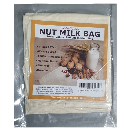 Scengclos Nut Milk Bag 100% Unbleached Cheesecloth Bag, 2 Pack 12"x12"