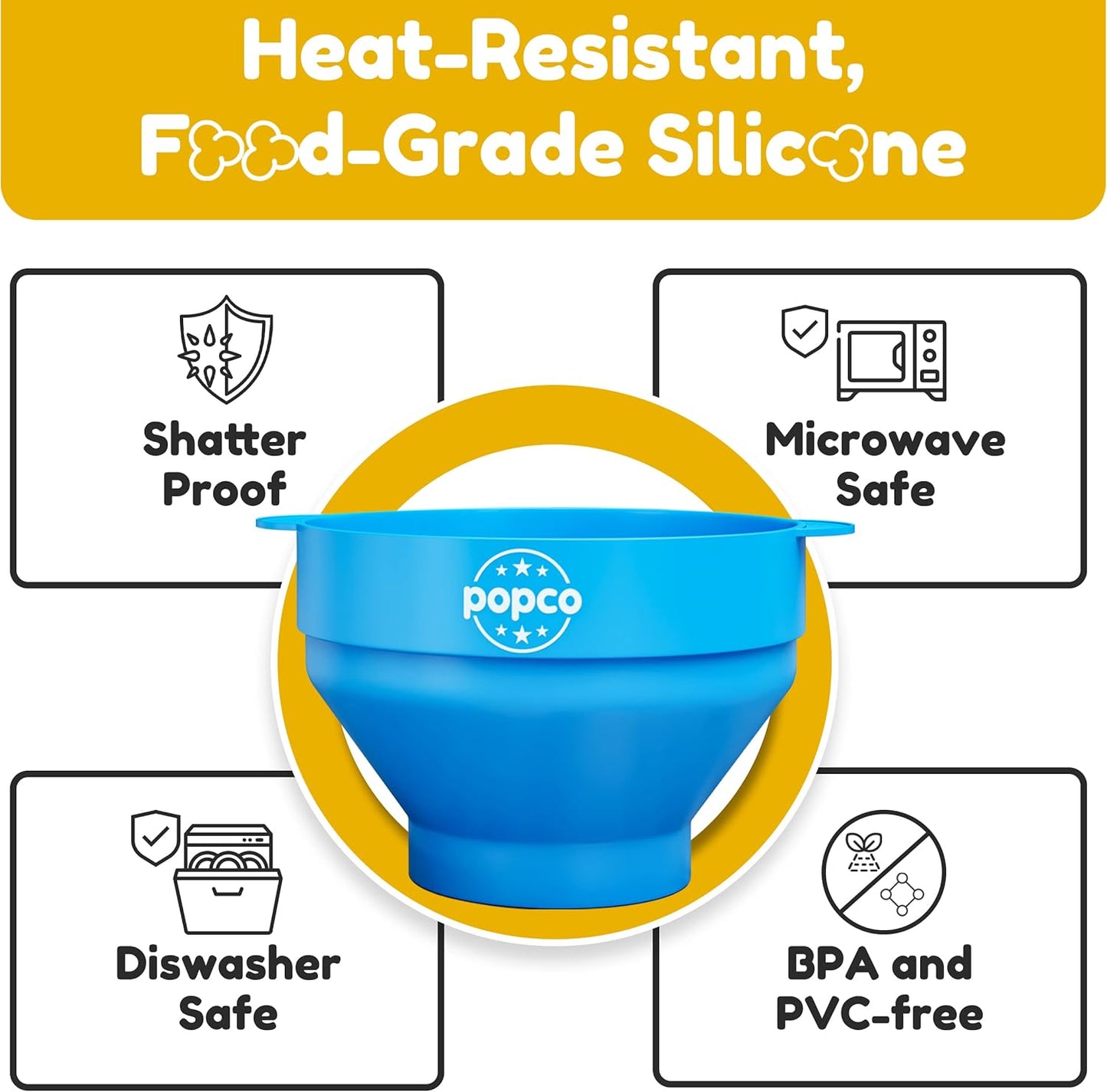 Popco Silicone Microwave Popcorn Popper With Handles (Black)