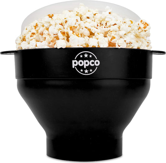 Popco Silicone Microwave Popcorn Popper With Handles (Black)