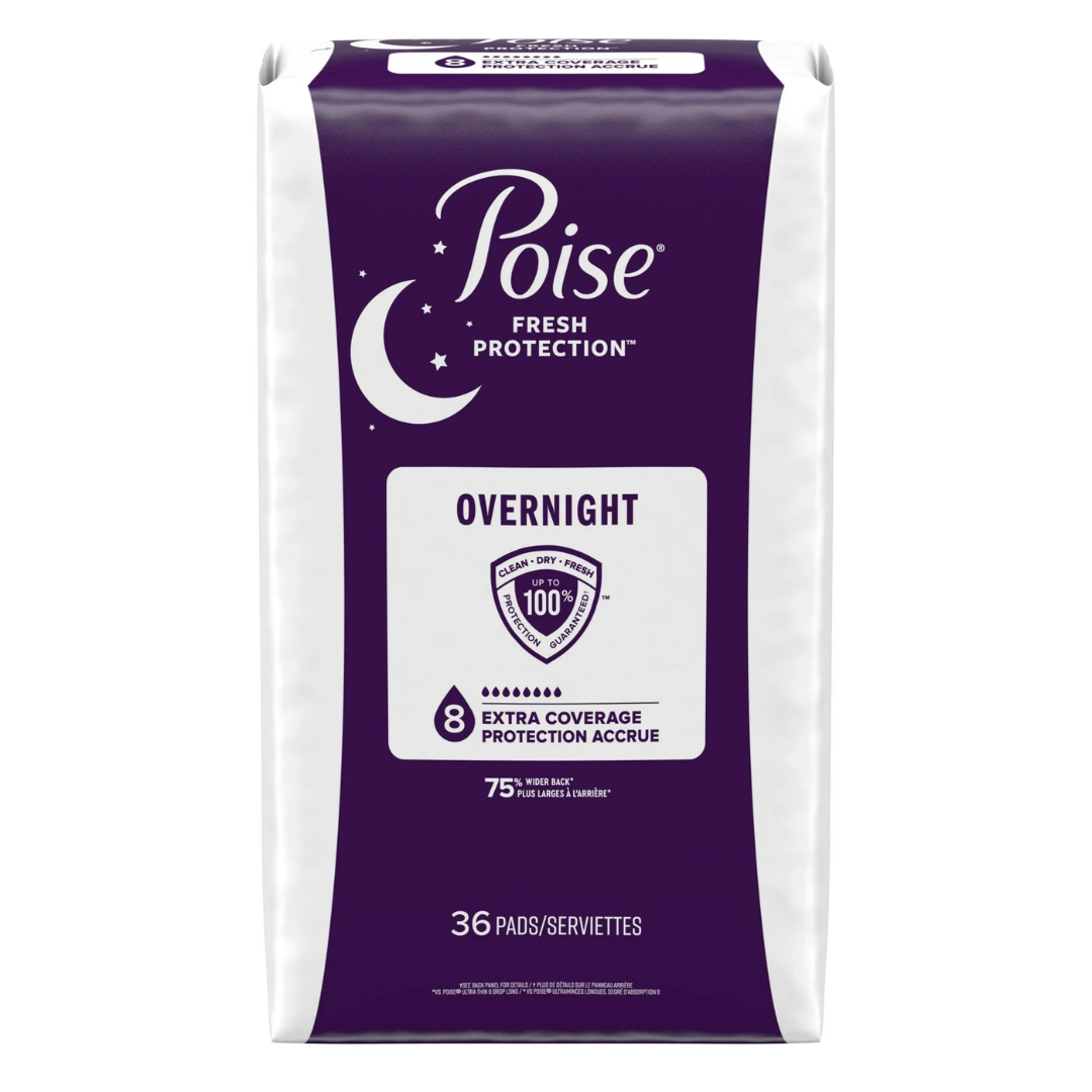 Poise Fresh Overnight Protection 8 Extra Coverage. 36 Pads
