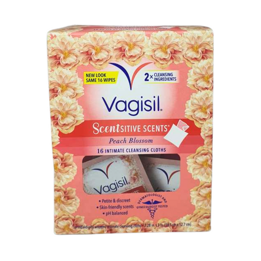 Vagisil Scentsitive Scent Intimate Cleansing Cloths Peach Blossom 16 Wipes