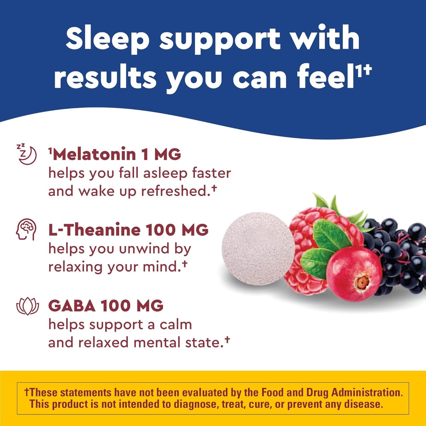 Nature Made WellBlends Back To Sleep 1mg Melatonin 3 in 1 Blend Berry Flavor, 40 Tablets