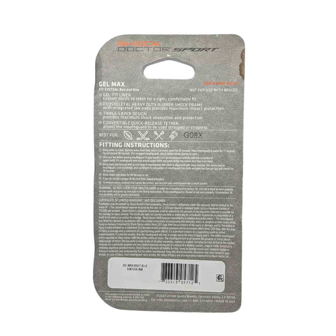 Shock Doctor Gel Max For Impact Sport Soft Outer Frame Moldable Gel Liner Adult 11+