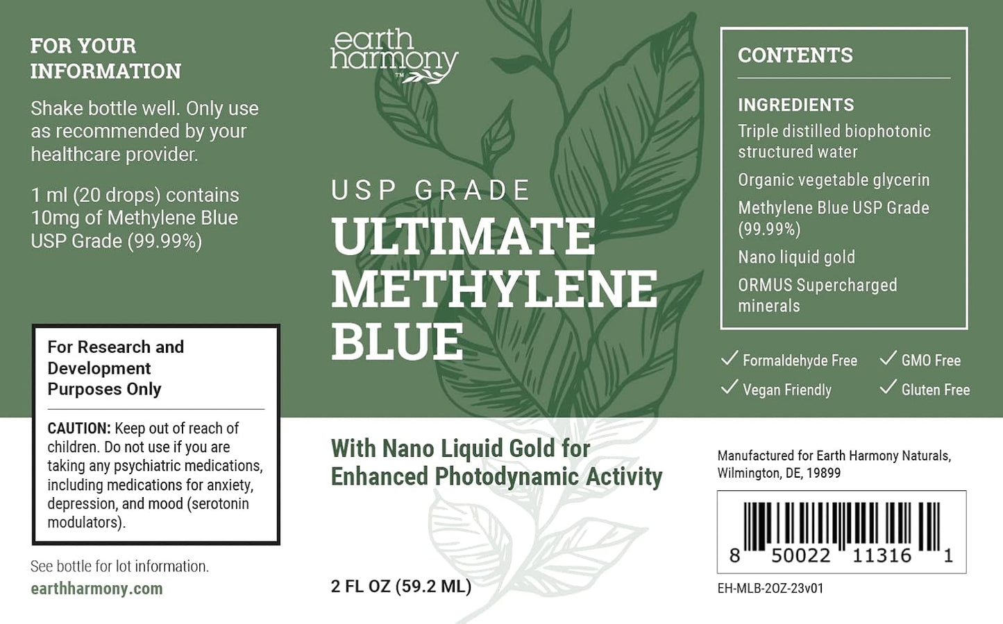 Earth Harmony Usp Grade Ultimate Methylene Blue, 59.2 ml / 2 fl oz