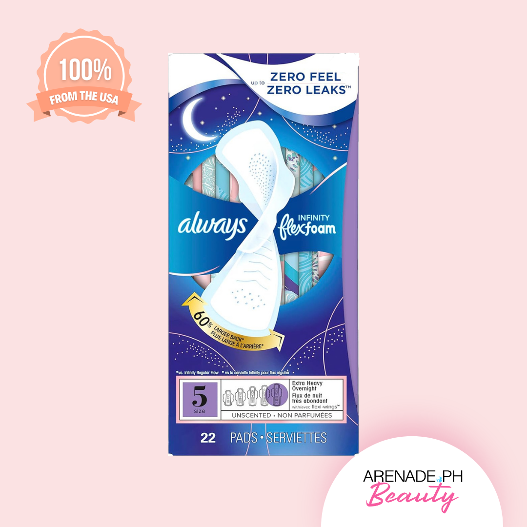 Always Infinity Flexfoam Pads With Wings, Size 5, Extra Heavy Overnight Absorbency, Unscented, 22 Pads