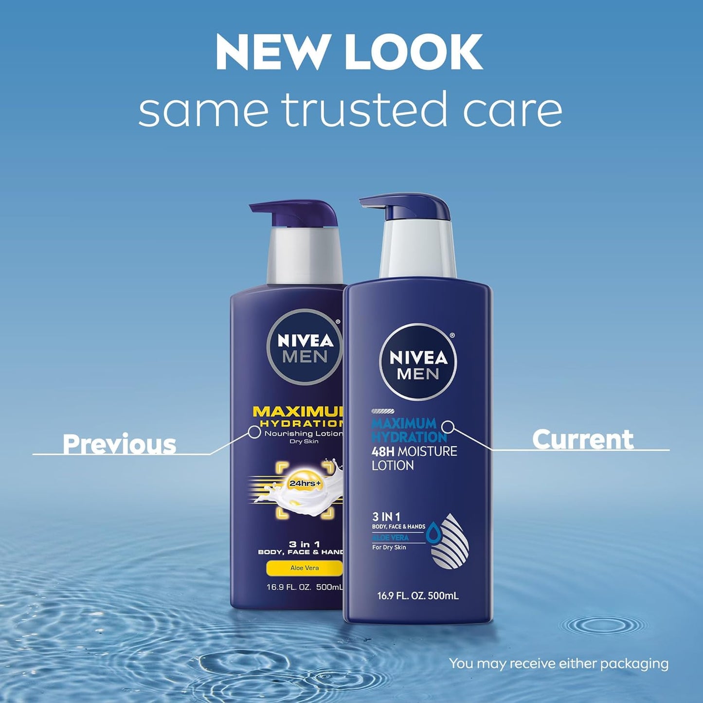 NIVEA Men Maximum Hydration Aloe Vera 3-in-1 Nourishing Lotion for Body, Face & Hands, 16.9 fl.oz / 500 ml