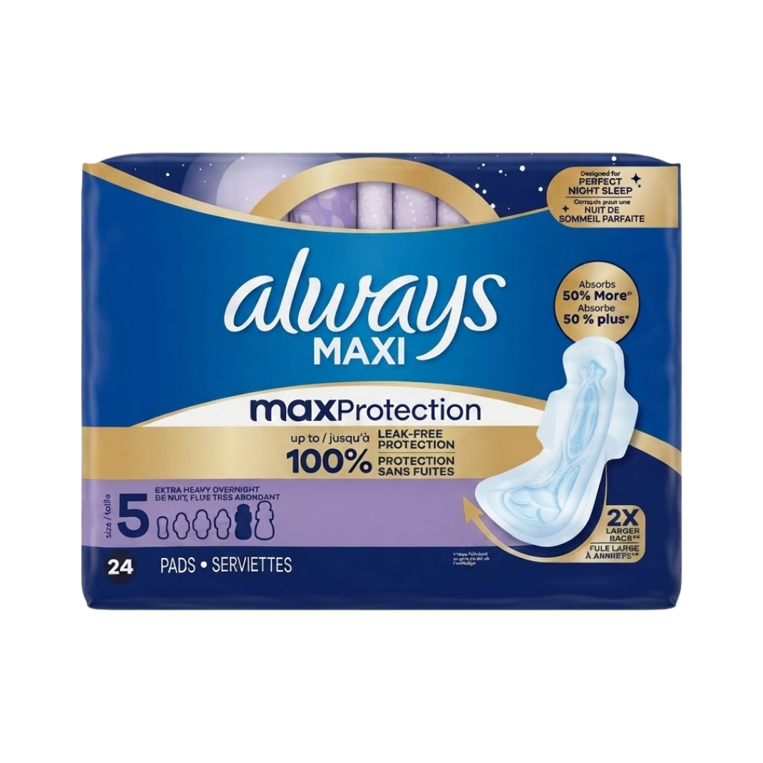 Always Maxi Max Protection Extra Heavy Overnight Size 5, 24 Pads