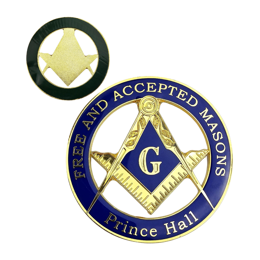 Prince Hall Masonic Blue & Gold Metal Car Emblem Badge
