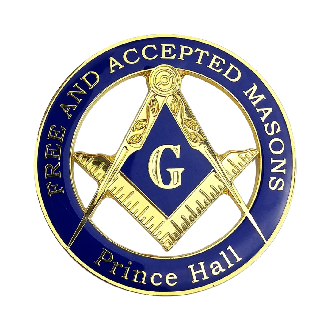Prince Hall Masonic Blue & Gold Metal Car Emblem Badge
