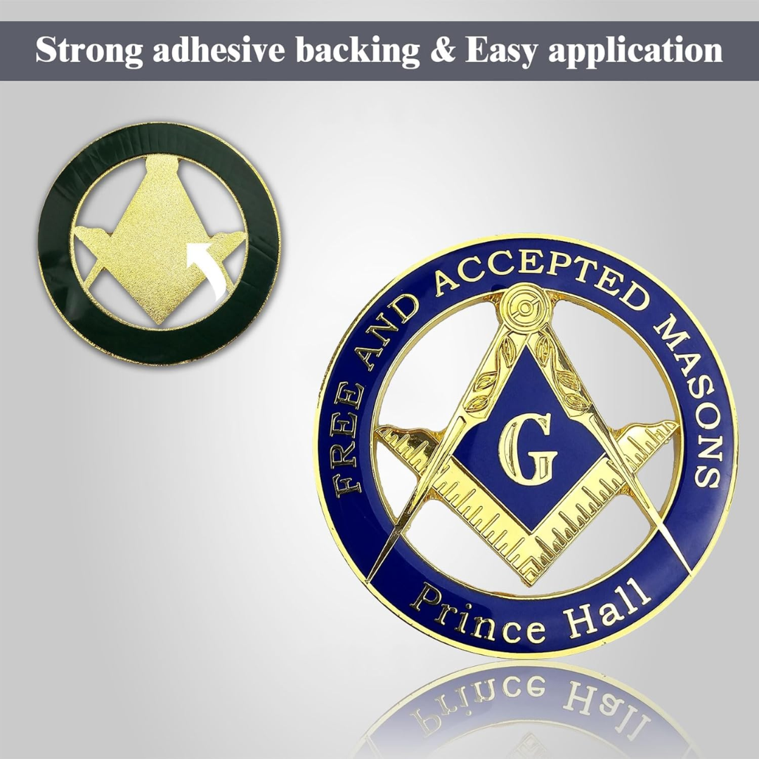 Prince Hall Masonic Blue & Gold Metal Car Emblem Badge