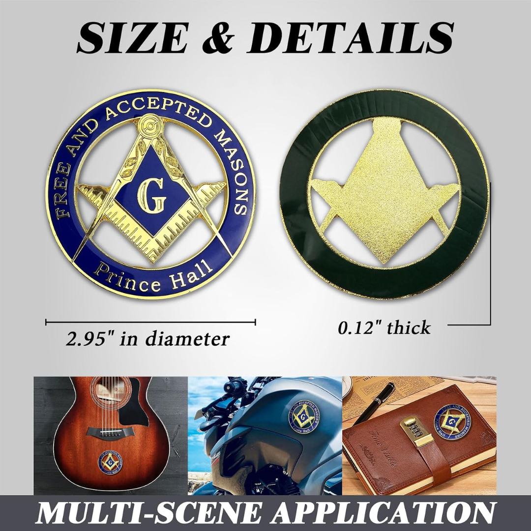 Prince Hall Masonic Blue & Gold Metal Car Emblem Badge