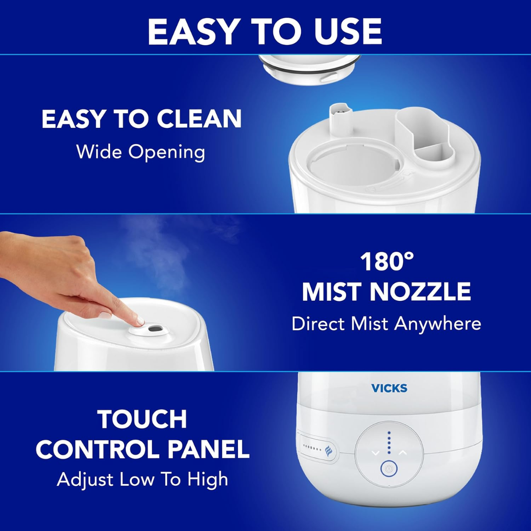 Vicks Filter Free Plus Cool Mist Humidifier for Medium Size Room, 1.2 Gallon Capacity (VUL565)